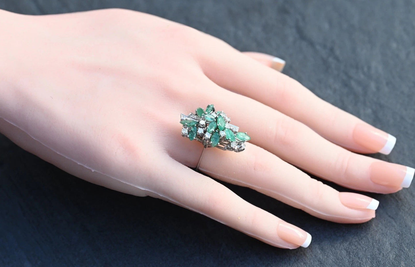 Gorgeous Natural Emerald & Diamond Cluster Party / Dinner Ring4