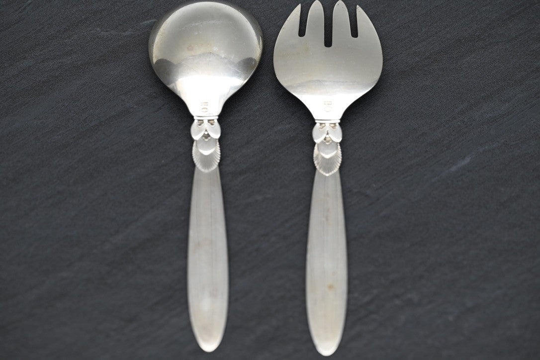 GEORG JENSEN DENMARK "CACTUS" PATTERN STERLING SILVER SALAD-SERVING SET4