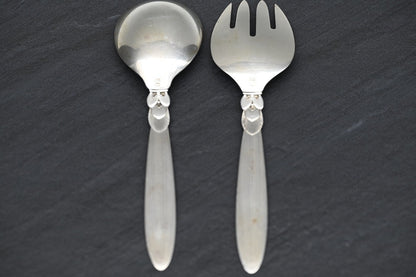 GEORG JENSEN DENMARK "CACTUS" PATTERN STERLING SILVER SALAD-SERVING SET4