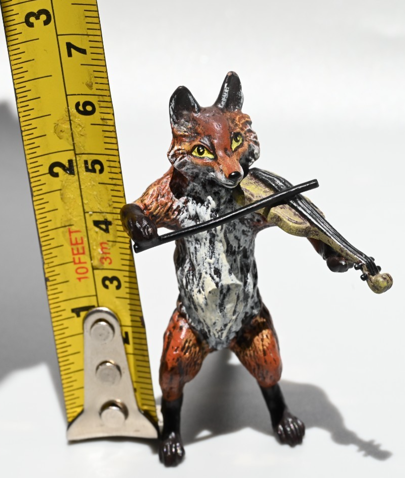 Gorgeous Austrian Vienna Cold Painted Bronze Figure of Fox Musician with Violin9