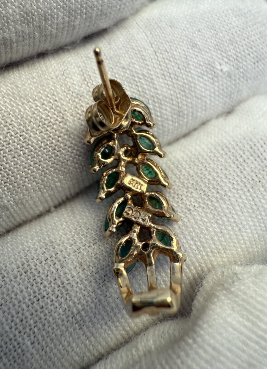 Pair of Natural Emerald Drop Earrings with Diamond Accents in 14K Yellow Gold8