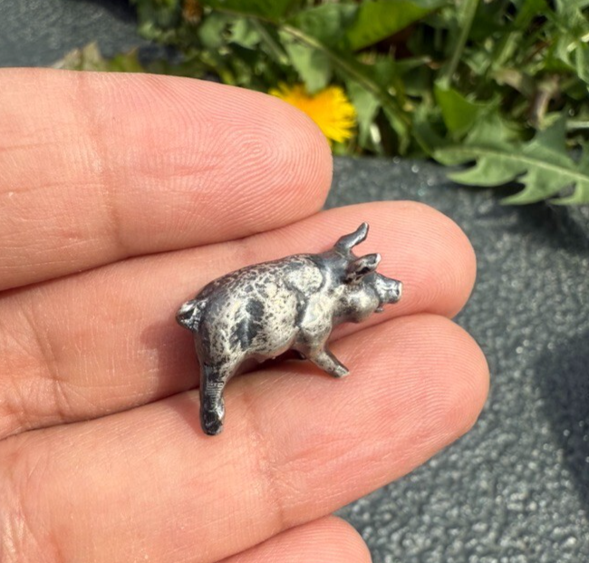 Cute Antique / Vintage Italian .925 Sterling Silver Figure of Miniature Pig3