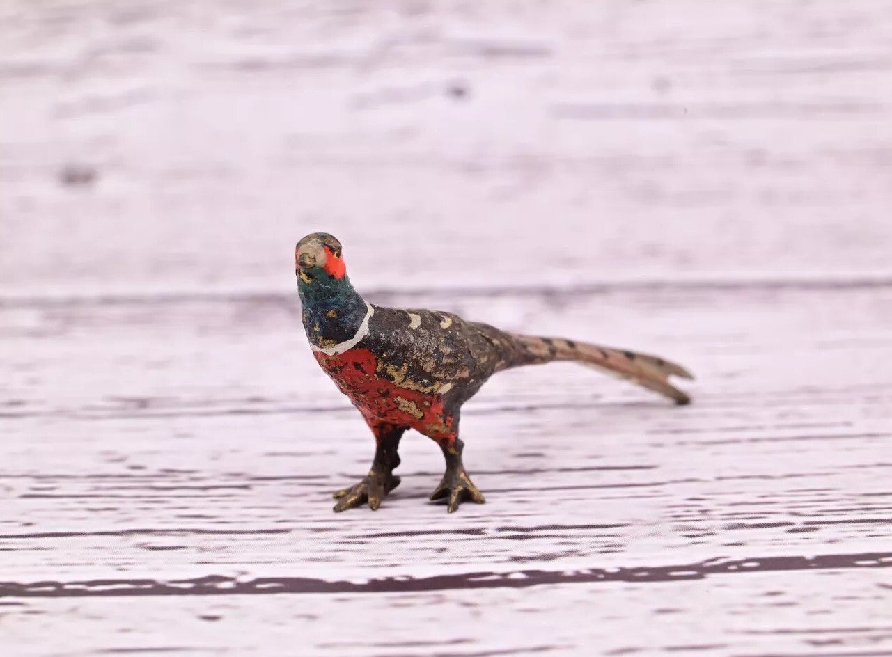 1900s Antique Austrian Vienna Cold Painted Bronze Figure of Tiny Pheasant5