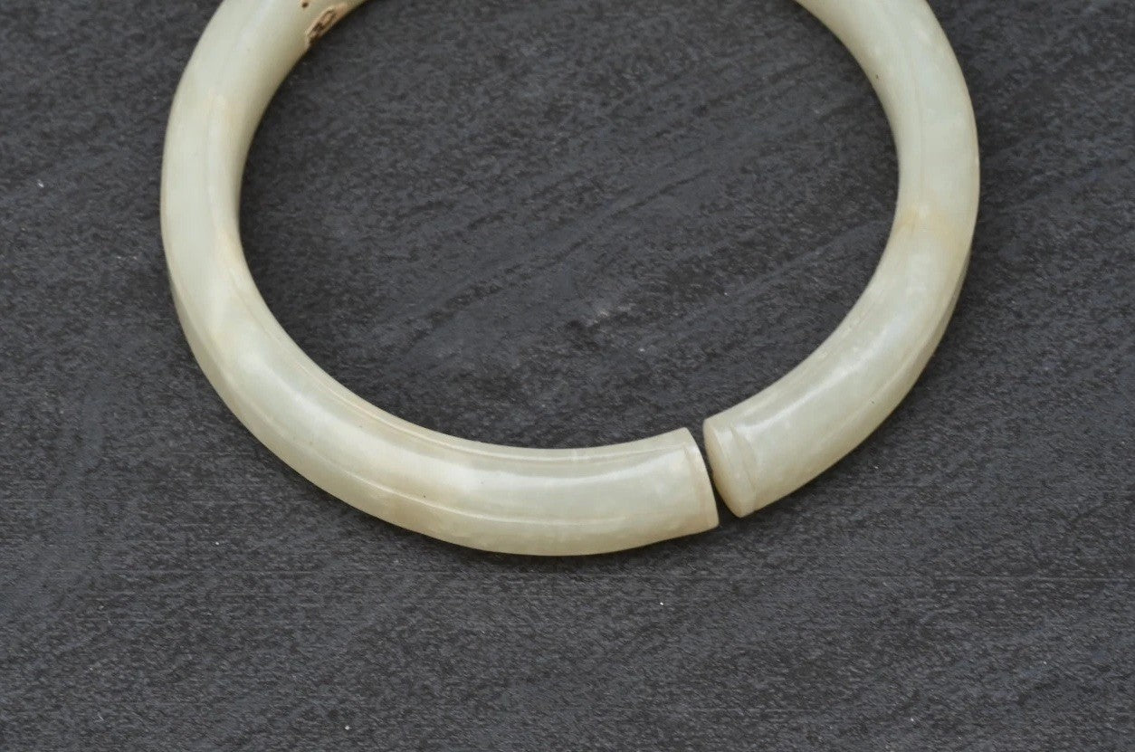 Antique Chinese 1900s Carved Mutton Fat White Celadon Jade Bangle Bracelet2