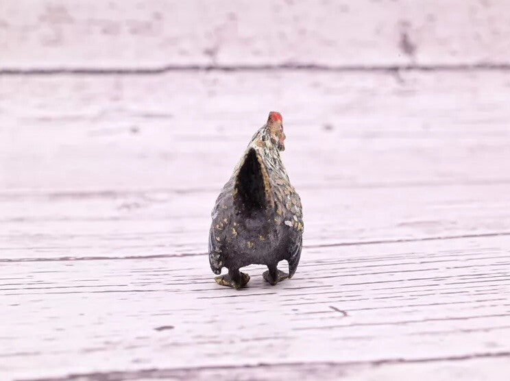 Early Antique Austrian Vienna Cold Painted Bronze Figure of Miniature Gray Hen9