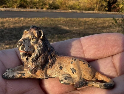 Antique Austrian Vienna Cold Painted Bronze Figure of Resting Lion1