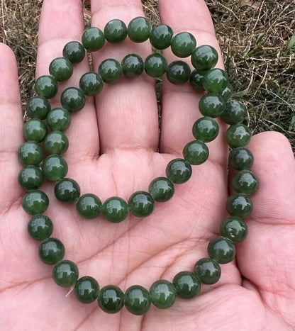 Beautiful Antique / Vintage Spinach Natural Green Jade Beaded Necklace8