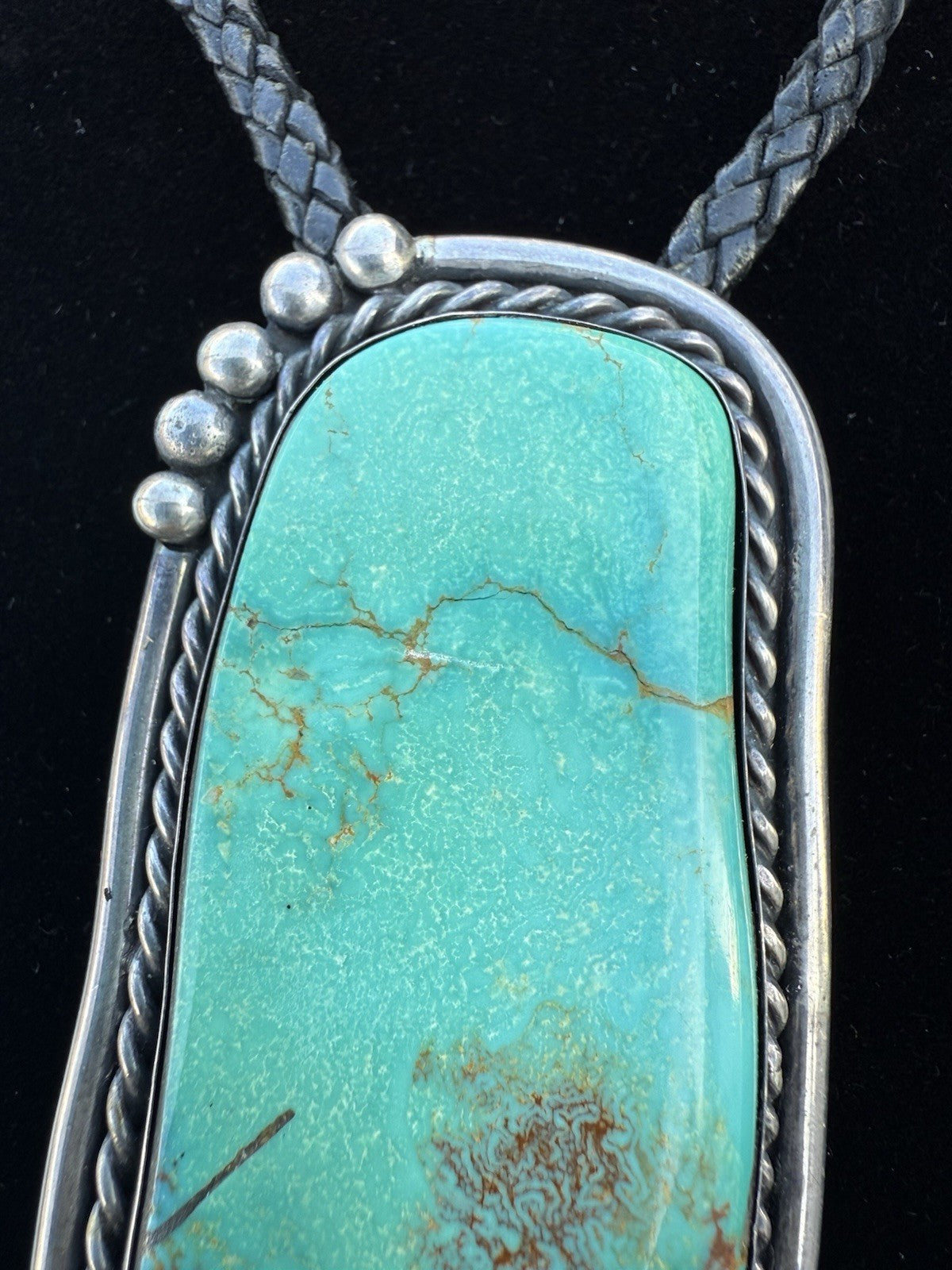 Amazing Native American Navajo Sterling Silver Turquoise Far Fetchel Bolo5