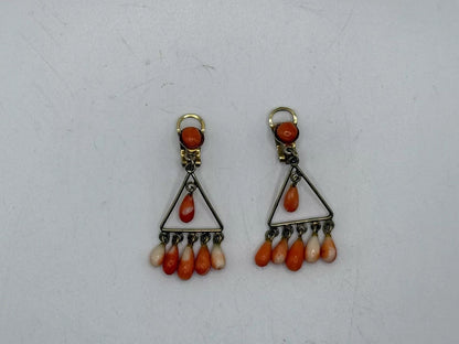 Gorgeous Antique Victorian Natural Coral & Gold Gilt Silver Clip On Earrings3