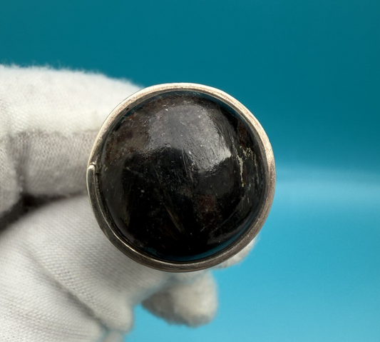 Heavy Sterling Silver Ring with Large Natural Black Brown Gemstone0