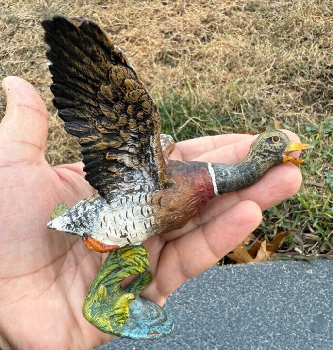 Antique Austrian Vienna Cold Painted Bronze Figure of Flying Mallard Duck6