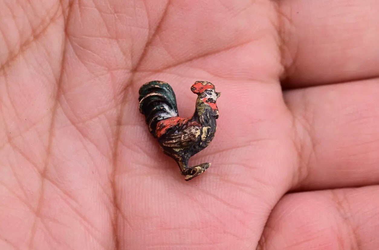 Very Tiny Antique Austrian Vienna Cold Painted Bronze Figure of Miniature Roost7
