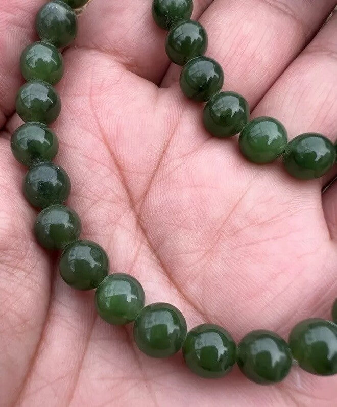 Beautiful Antique / Vintage Spinach Natural Green Jade Beaded Necklace7