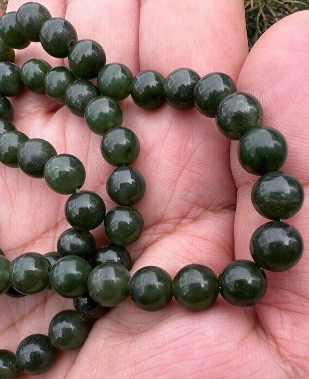 Beautiful Antique / Vintage Spinach Natural Green Jade Beaded Necklace13