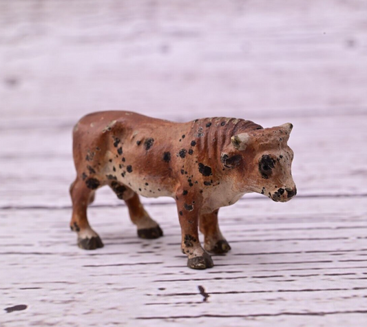 Tiny Antique Austrian Vienna Cold Painted Bronze Figure of a Brown Bull0
