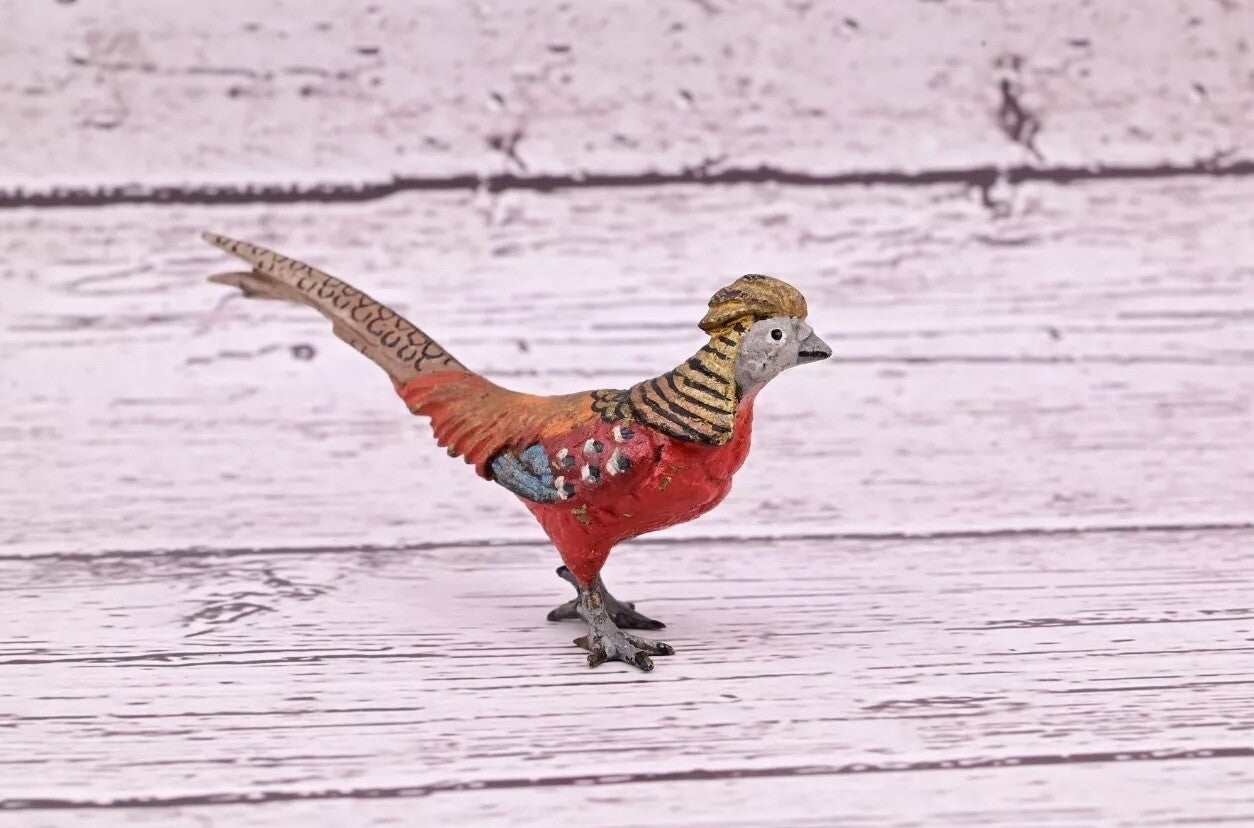 Antique Austrian Vienna Cold Painted Bronze Figure of Miniature Golden Pheasant3