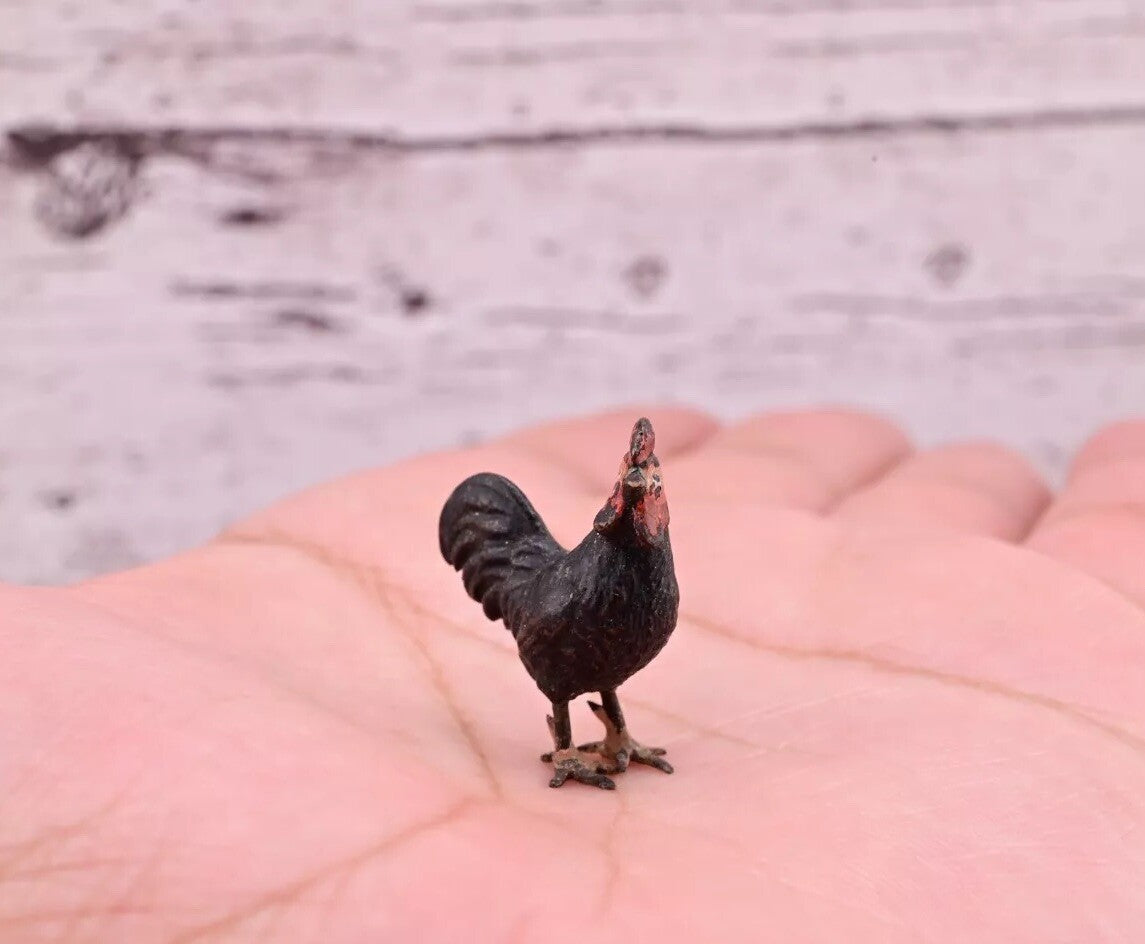 Rare Antique Austrian Vienna Cold Painted Bronze Figure of Tiny Black Chicken2