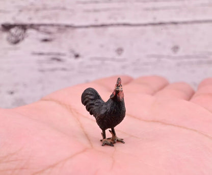 Rare Antique Austrian Vienna Cold Painted Bronze Figure of Tiny Black Chicken2