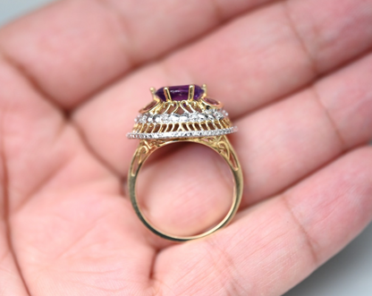 Eye-Catching Vintage Two Tone 10k Gold Cocktail Ring with Faceted Oval Amethyst5