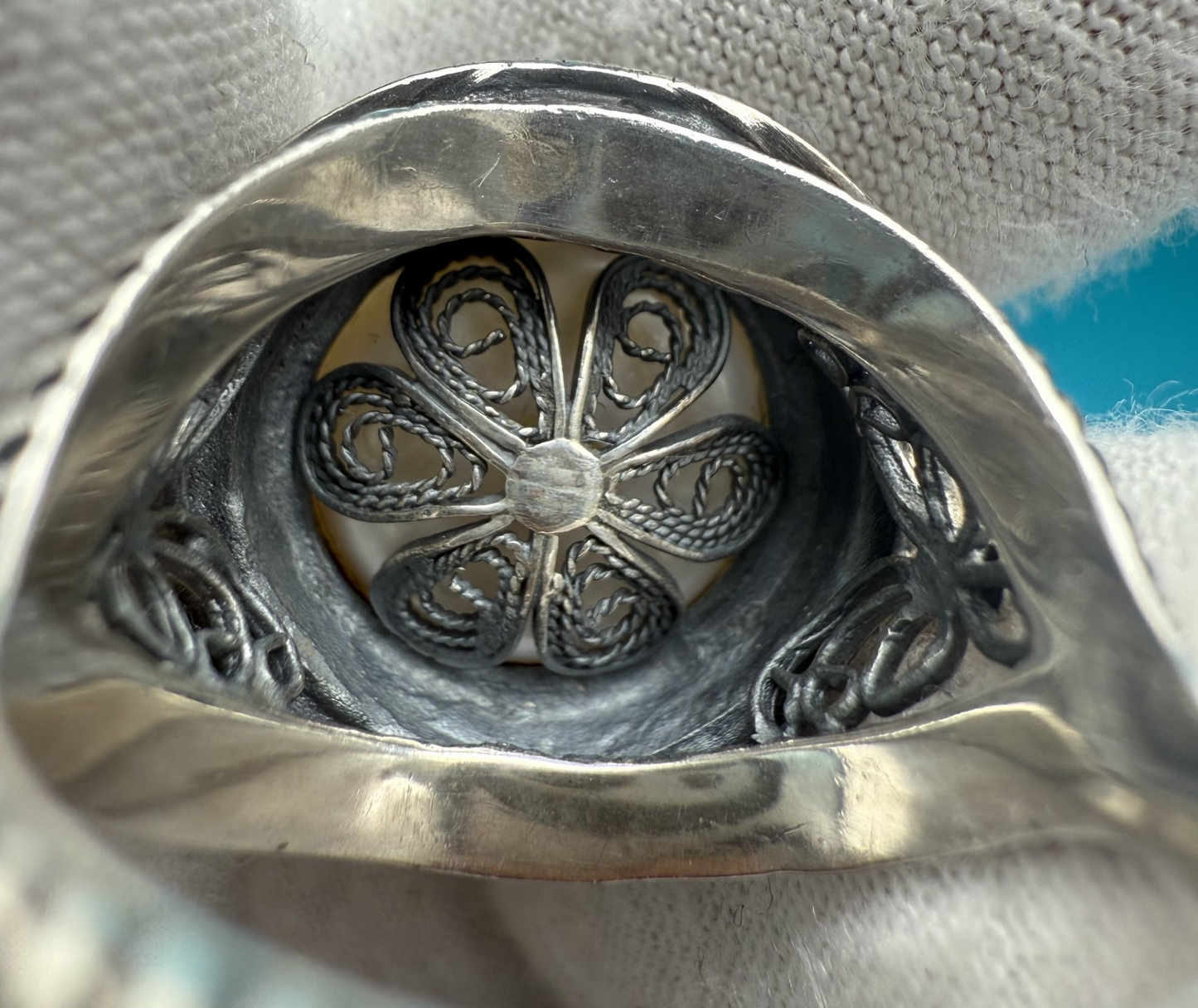 Stunning Mabe Pearl & Sterling Silver .925 Ring Marked BJ, China5
