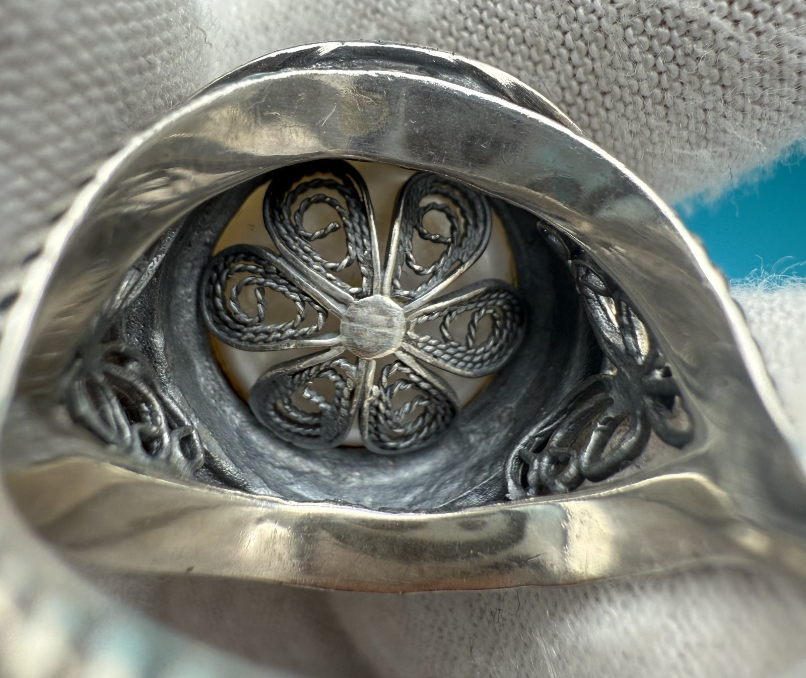 Stunning Mabe Pearl & Sterling Silver .925 Ring Marked BJ, China5