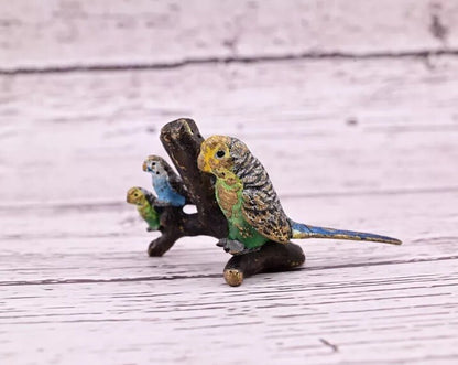 Gorgeous Antique Austrian Vienna Cold Painted Bronze Figure of Parakeet Family ￼1