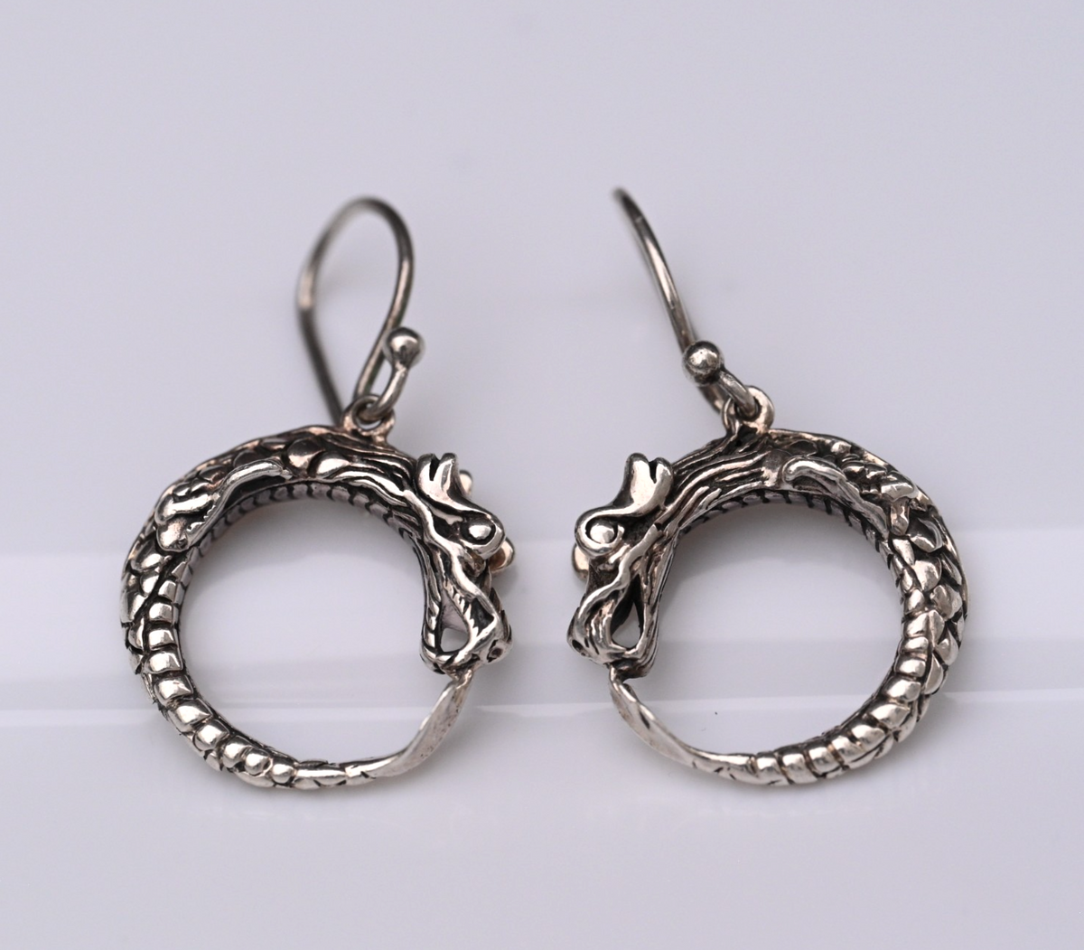 Vintage Pair of John Hardy Sterling Silver Naga Dragon Dangle Drop Earrings0