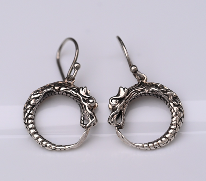 Vintage Pair of John Hardy Sterling Silver Naga Dragon Dangle Drop Earrings0