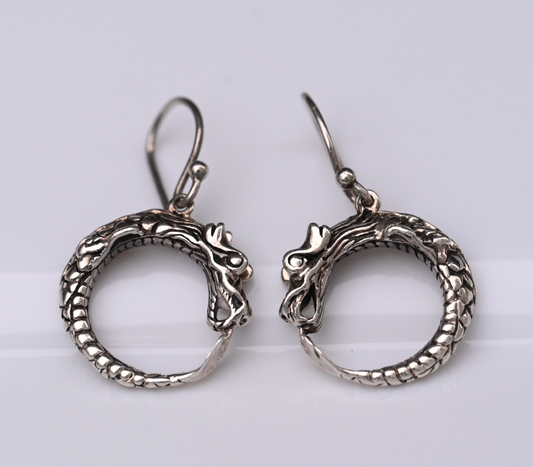 Vintage Pair of John Hardy Sterling Silver Naga Dragon Dangle Drop Earrings0