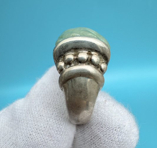 Stunning Judith Ripka Green Carved Jade & Sterling Silver Ring1
