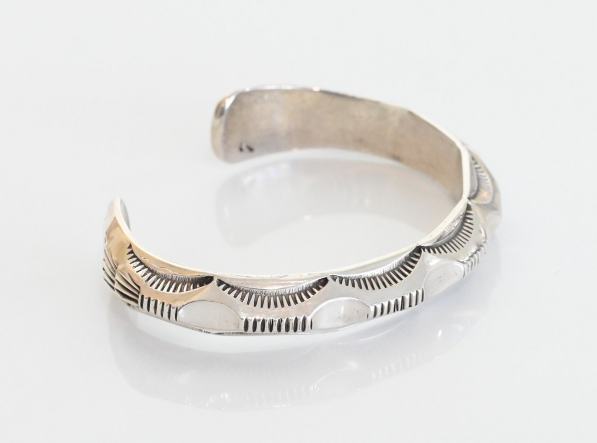 Vintage Native American Sterling Silver Cuff Bracelet with Sunrise Design Edge3