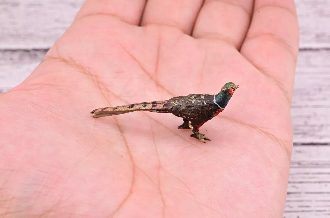 1900s Antique Austrian Vienna Cold Painted Bronze Figure of Tiny Pheasant9