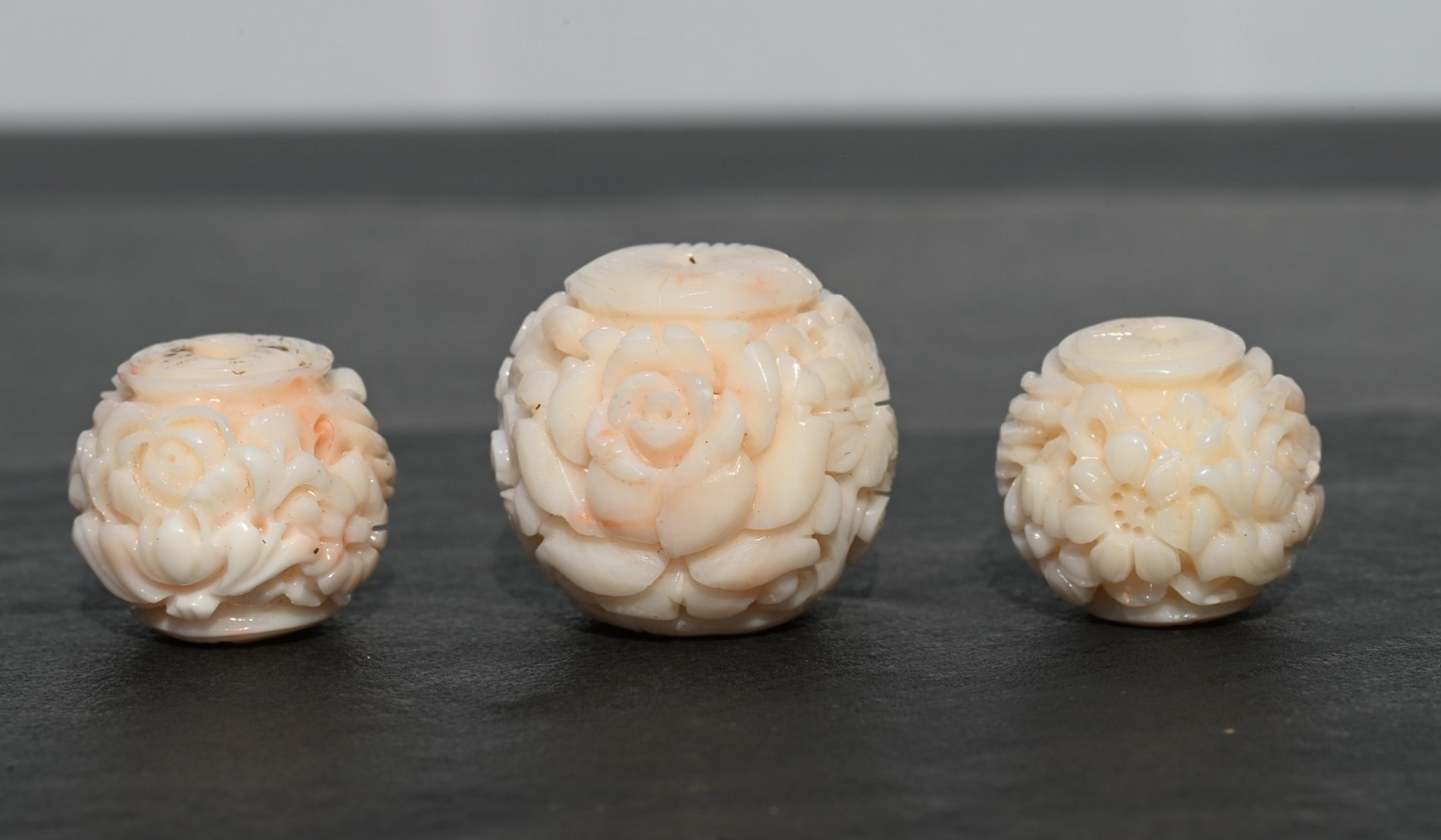 Large Natural Angel Skin Coral Carved Beads Japanese or Chinese4