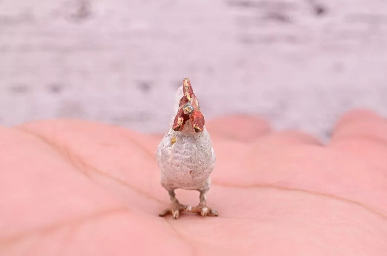 Stunning Antique Austrian Vienna Cold Painted Bronze of Little White Chicken13