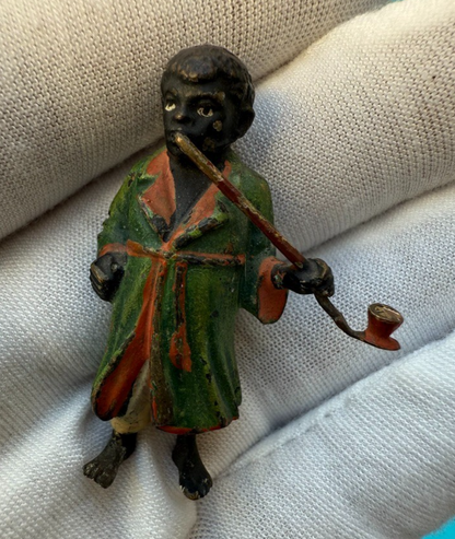 Rare Antique 19th C. / 1900s Austrian Vienna Cold Painted Rich Black Man Smoking3