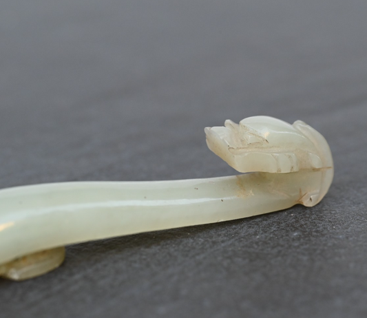 Antique Carved Chinese White Celadon Jade Dragon Belt Hook0
