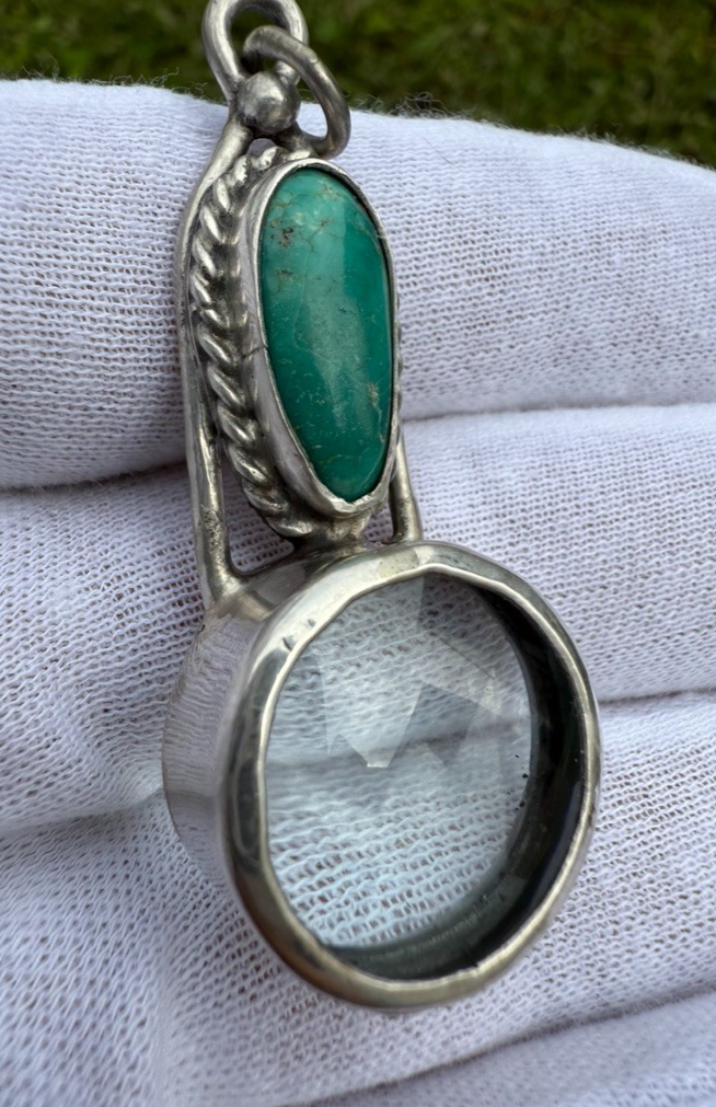 Signed MS Sterling Silver Southwest Jewelers Loupe W/ Turquoise Gemstone2