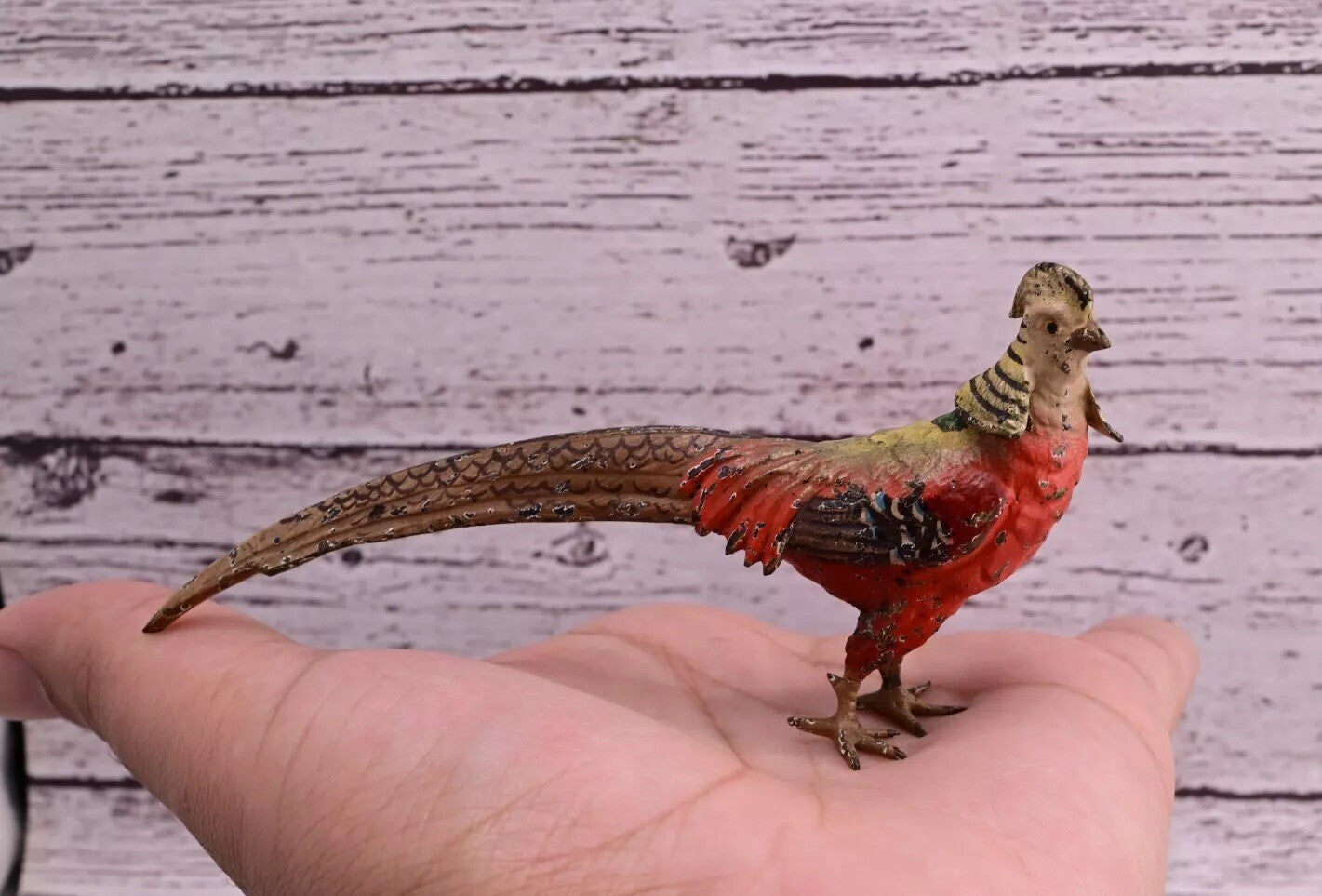 1900s Detailed Antique Austrian Vienna Cold Painted Bronze of Gold Pheasant8
