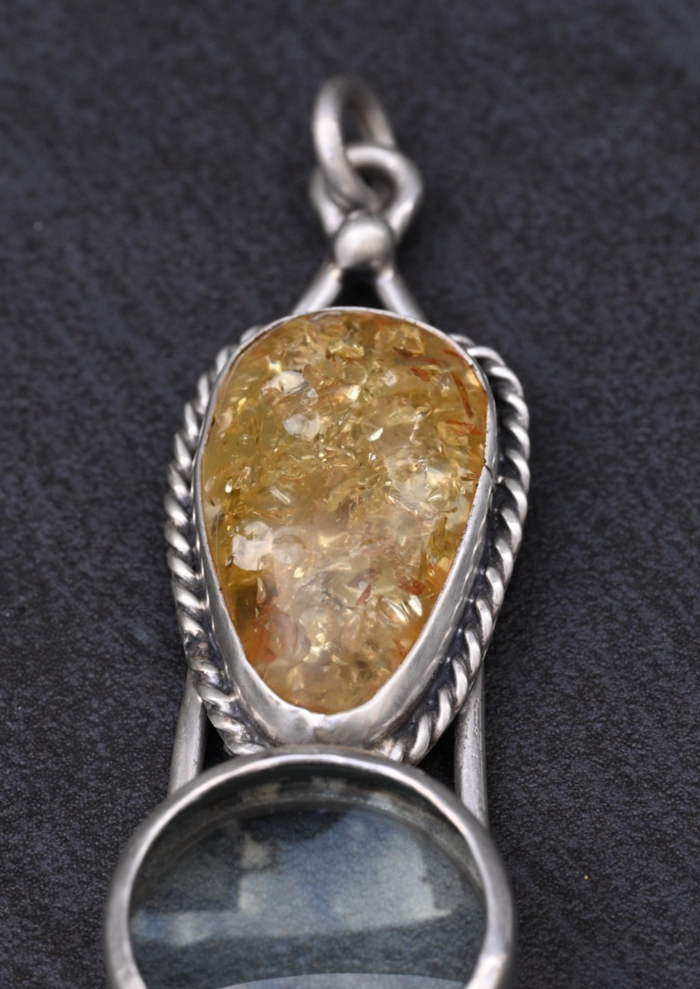 Signed MS Sterling Silver Southwest Jewelers Loupe W/ Amber Like Gem1