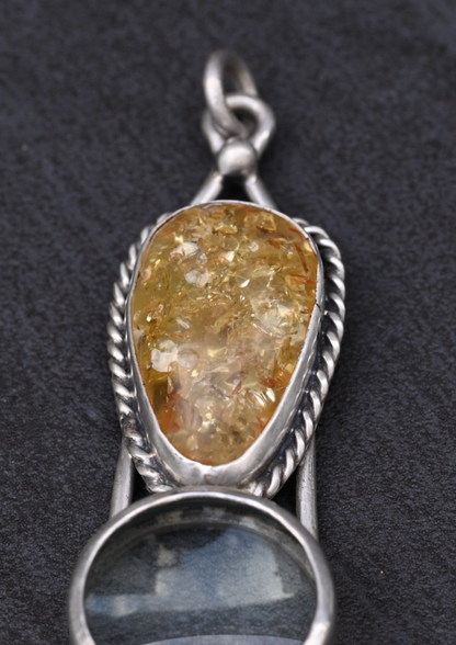 Signed MS Sterling Silver Southwest Jewelers Loupe W/ Amber Like Gem1