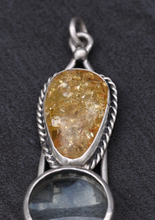 Signed MS Sterling Silver Southwest Jewelers Loupe W/ Amber Like Gem1