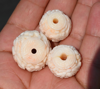 Large Natural Angel Skin Coral Carved Beads Japanese or Chinese8