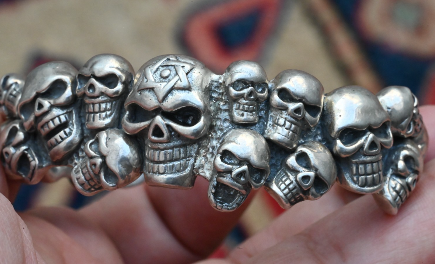 Fantastic Sterling Silver Cuff Bracelet with Skull Design1