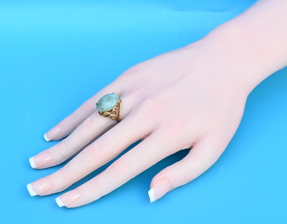 Lovely Muted Green Jade Cabochon set in a Decorative 14K Yellow Gold Mounting5