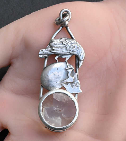 Stunning Signed Sterling Silver & Southwest Jewelers Loupe Crow Bird on Skull0