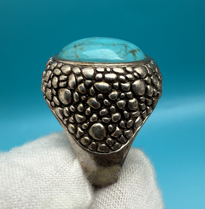 Gorgeous Whitney Kelly Sterling Silver & Turquoise Dome Ring w/ Pebbled Texture4