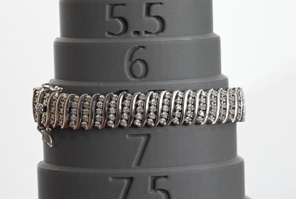 Unique Vintage Sterling Silver Bracelet with 2 CTTW Natural Diamonds7
