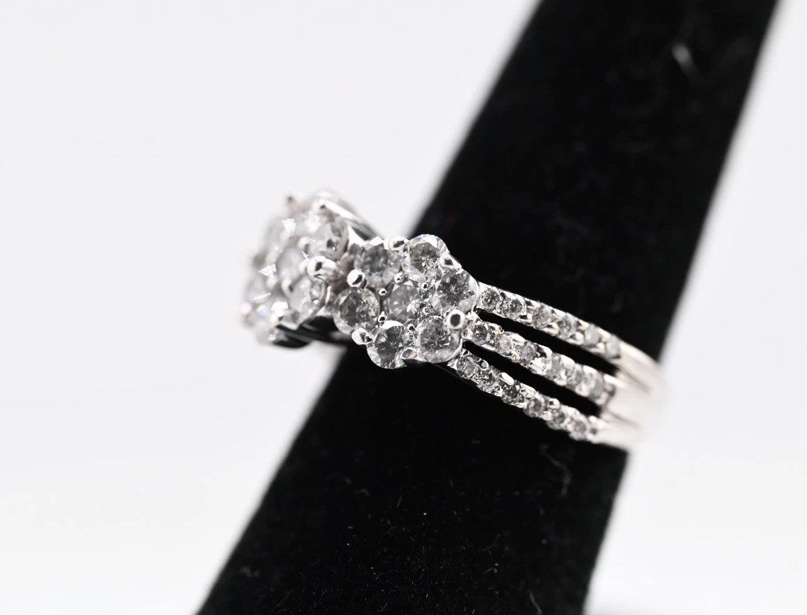 Gorgeous 14K White Gold 2TW Diamond Cluster Ring in Triple Flower Design9