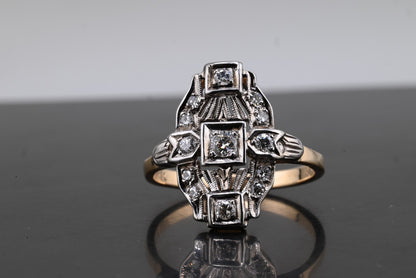 Gorgeous Early Vintage or Antique 14K Yellow & White Gold Diamond Ring IGI Cert.5