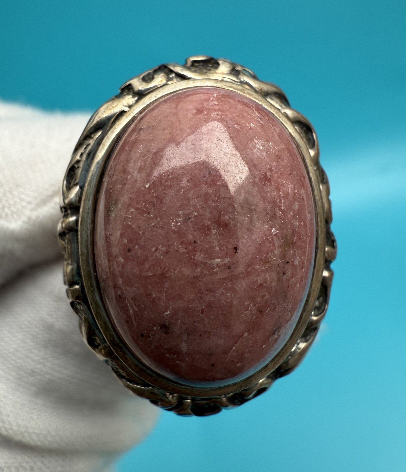 Unique Vintage Oval Shaped Thulite 925 Sterling Silver Ring by Jean Lin0
